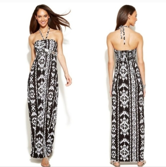 INC black white embellished ikat tribal print maxi dress 2x NWT - Picture 1 of 10